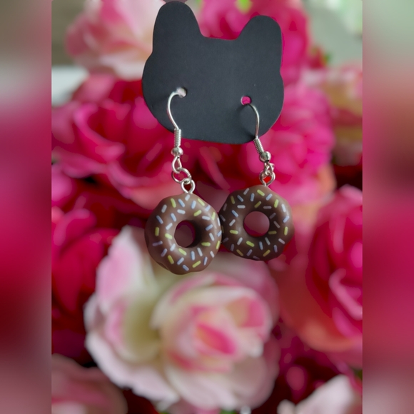 Donuts Earrings Handmade Brown - Picture 3 of 9